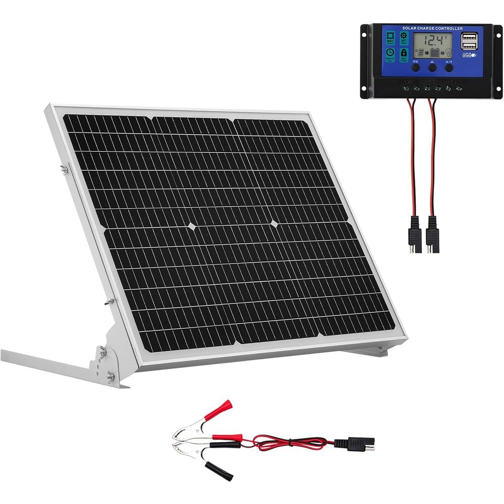 Solar Panel - 50W 12V ソーラーバッテリー トリクル充電器 メンテナー、アップグレードされたMPPTコントローラーと調整可能なモードを備えたモノソーラーパネルバッテリー充電器