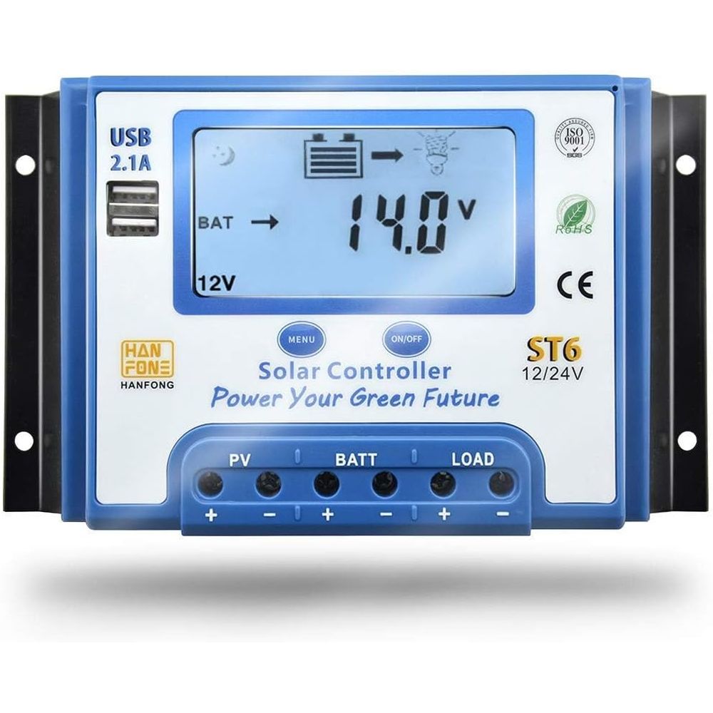 Charge Controller Solar - 60A ソーラー充電コントローラー 12V/24V 自動電圧認識 ソーラーパネル充電放電レギュレーター デュアル