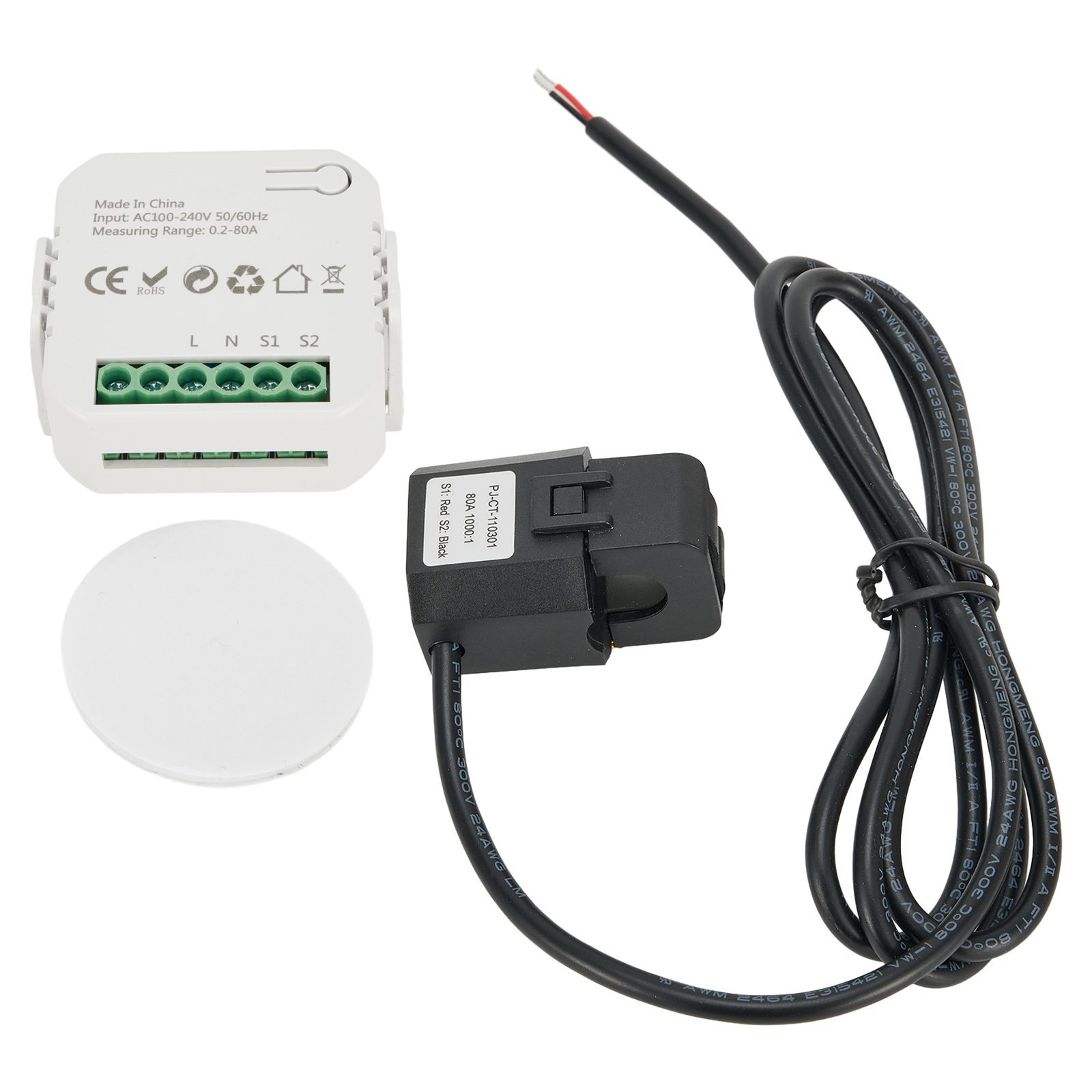 Energy Monitor Meter - Tuyaスマートライフ対応 WIFI電力メーター 80A クランプ式CT付き 家庭用電力消費量監視 kWh