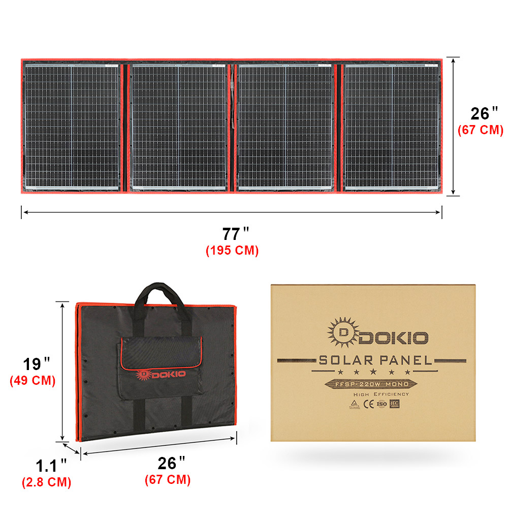Solar Panel 200W - ドキオブランド フレキシブル折りたたみ式200Wモノソーラーパネル 高出力ポータブルソーラーブランケット RV・ボート・旅行用ソーラーパネル 200W