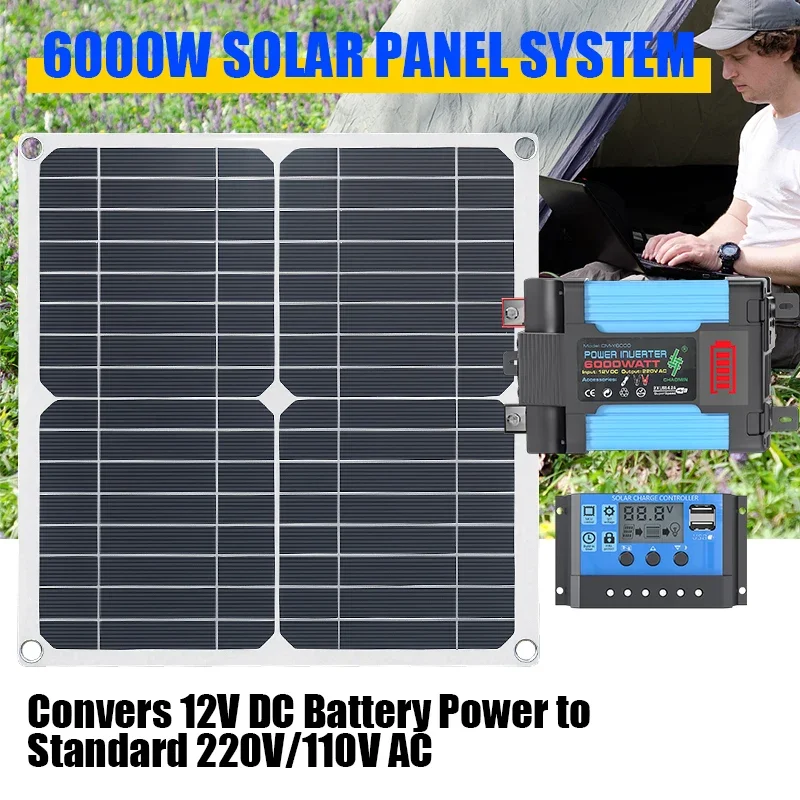 Solar Panel 200W - 6000Wのソーラーキット。200Wのソーラーパネルとコントローラーを搭載。家庭用RVやキャンピングカーの非常用電源として最適。