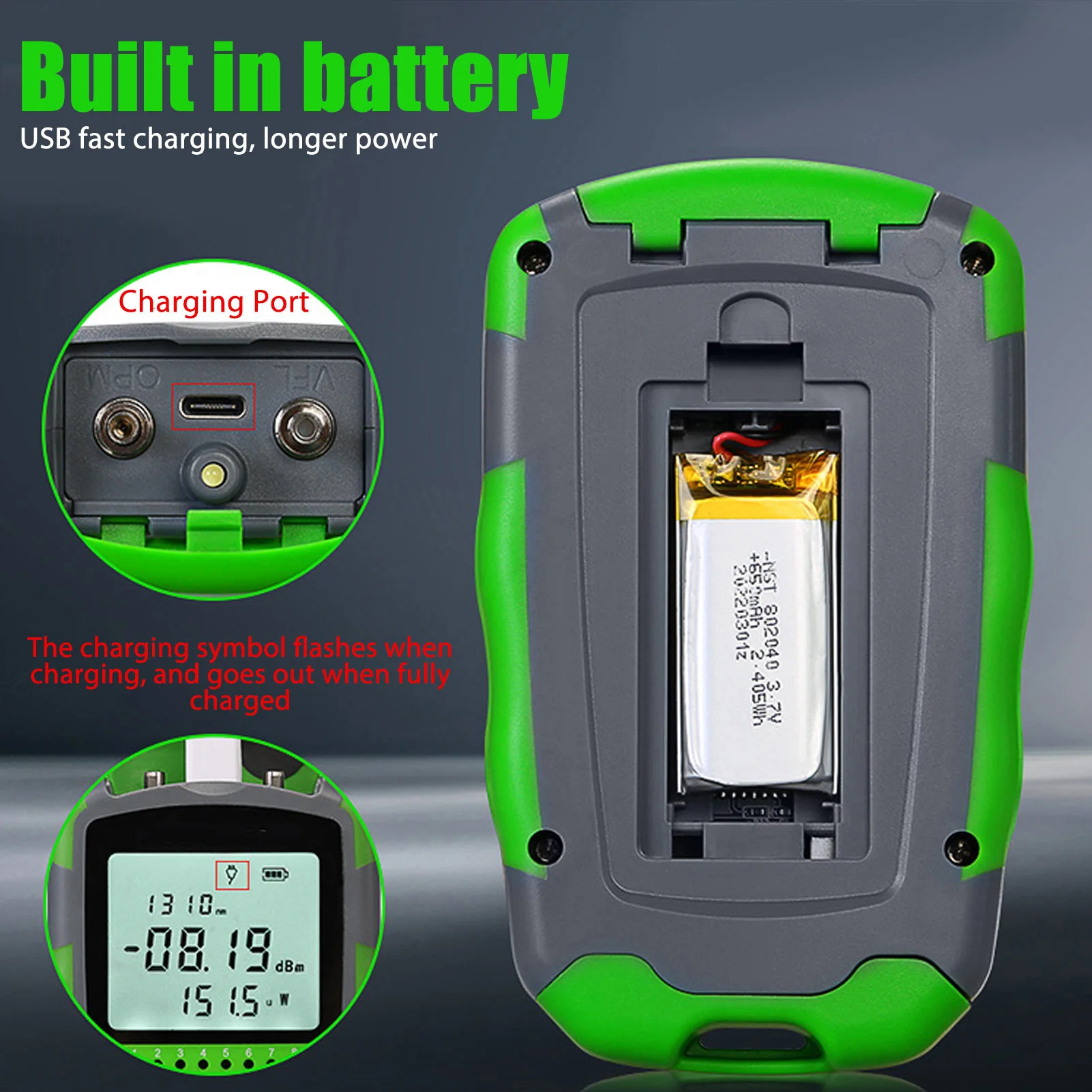 Energy Monitor Meter - 赤色光光ケーブルパワーテスター USB充電ケーブル付き 充電式光パワーメーター ミニ光パワーメーター