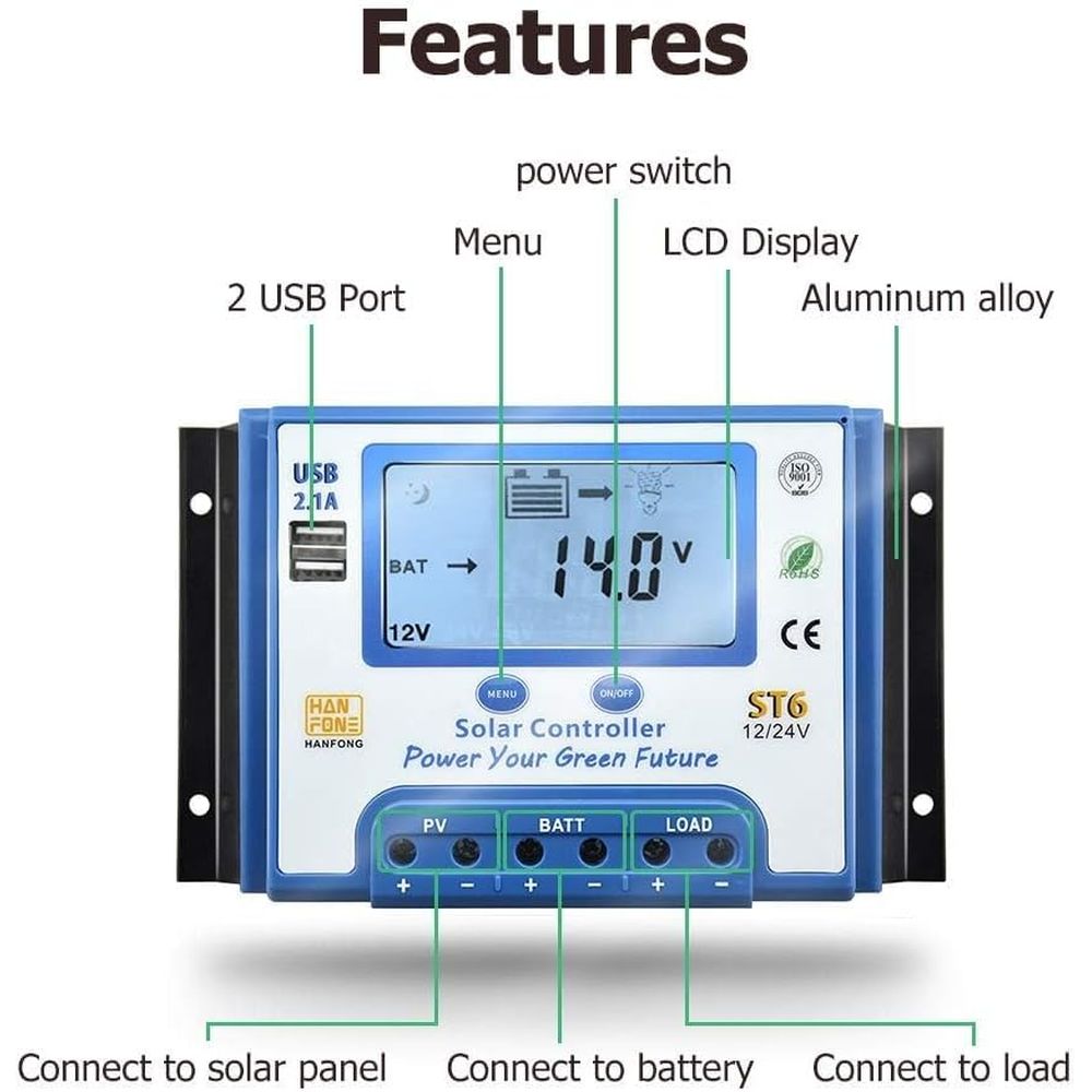 60A ソーラー充電コントローラー 12V/24V 自動電圧 - Charge Controller Solar のレビューと価格