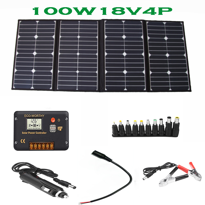 ポータブル 100 ワット折りたたみ式ソーラーパネル充電器キ - Charge Controller Solar のレビューと価格