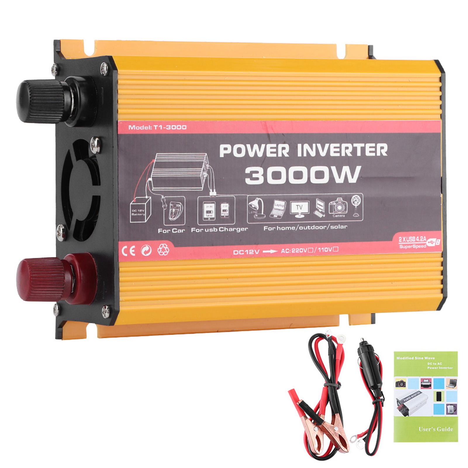 高出力カーインバーター 3000W、デュアルUSBポート付き - Power Inverter のレビューと価格