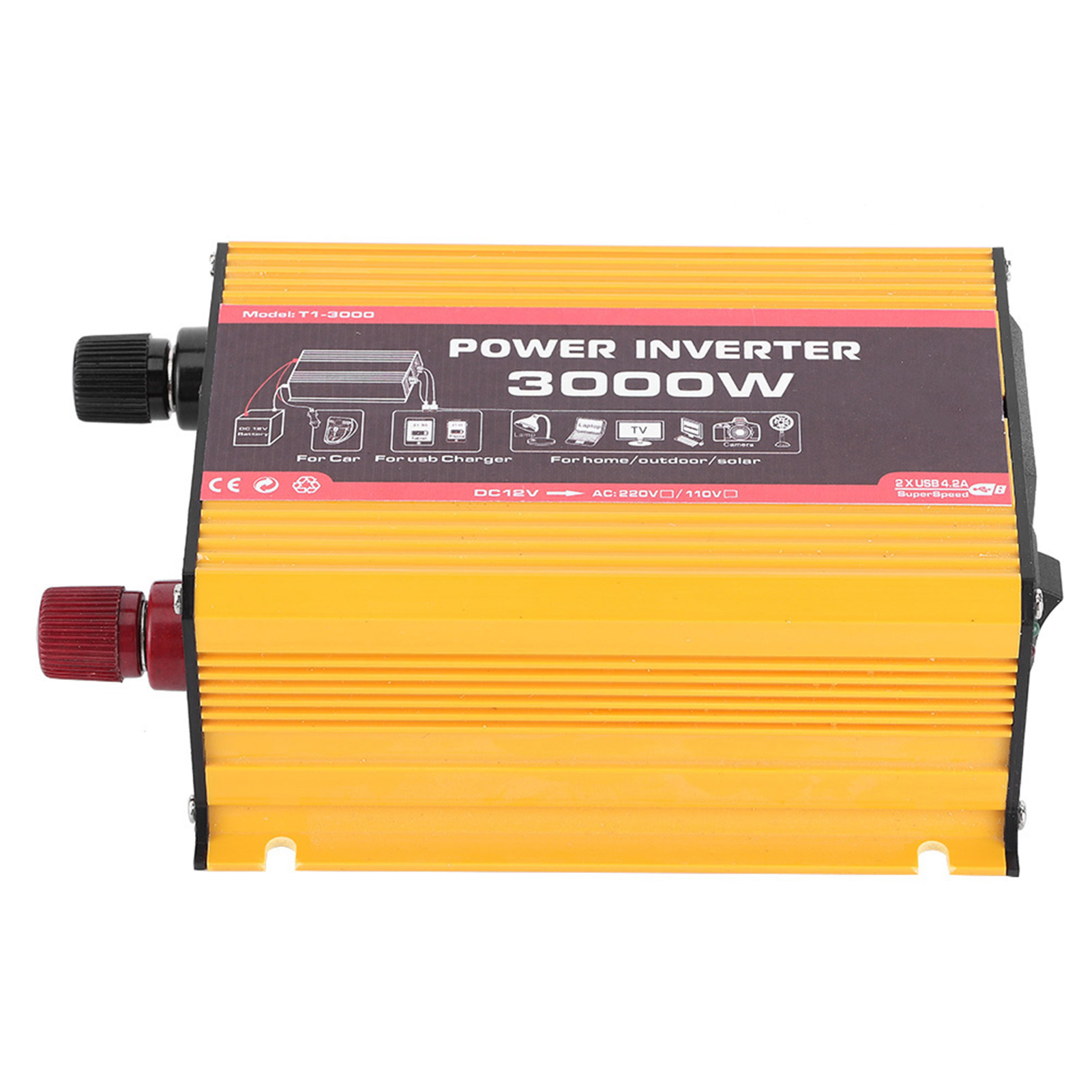 高出力カーインバーター 3000W、デュアルUSBポート付き - Power Inverter のレビューと価格