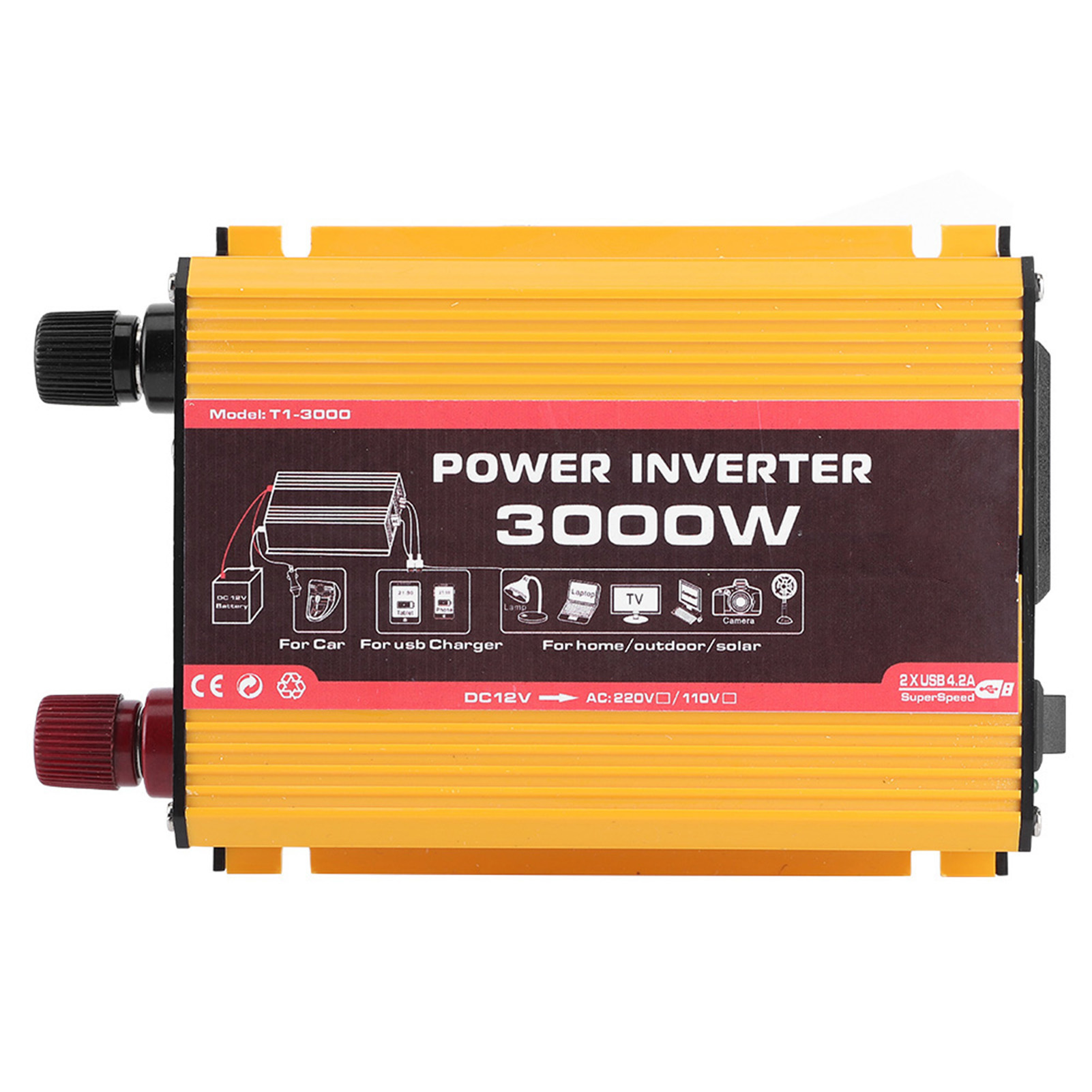 高出力カーインバーター 3000W、デュアルUSBポート付き - Power Inverter のレビューと価格