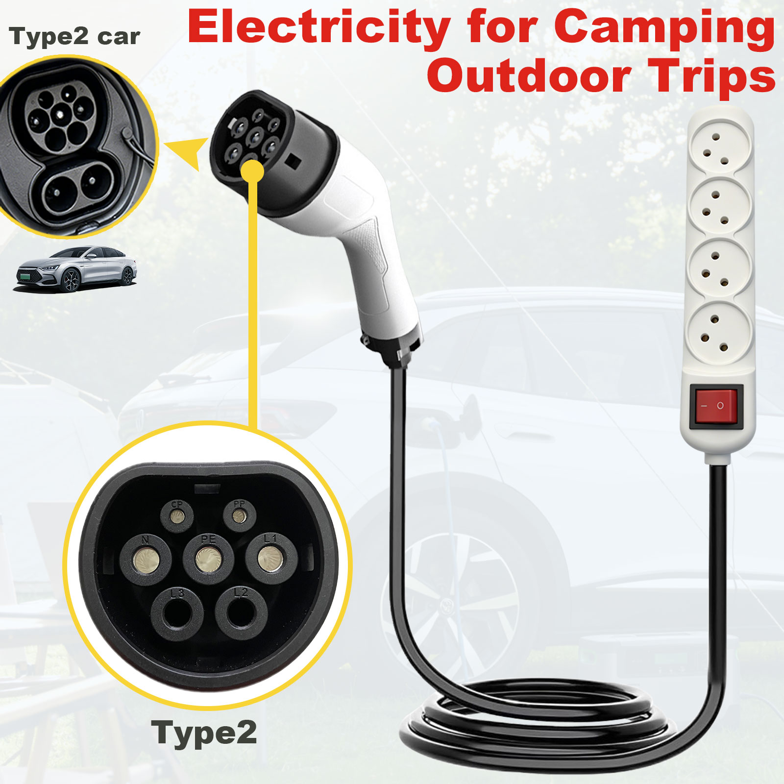 タイプ2 V2L放電アダプター イスラエルソケット EVから - Outdoor Power Station のレビューと価格